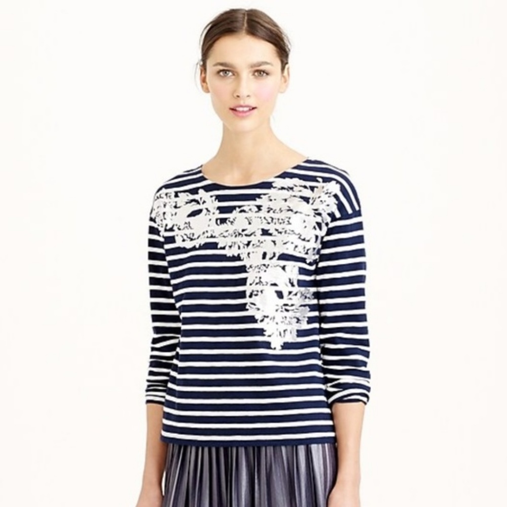 J. Crew Striped Metallic Floral Sailor T-Shirt